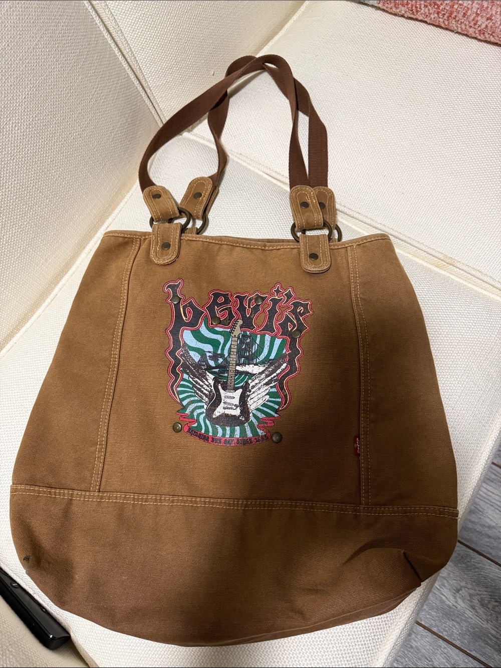 Levi's Brown Canvas Shoulder Bag with Graphic Guitar Patch